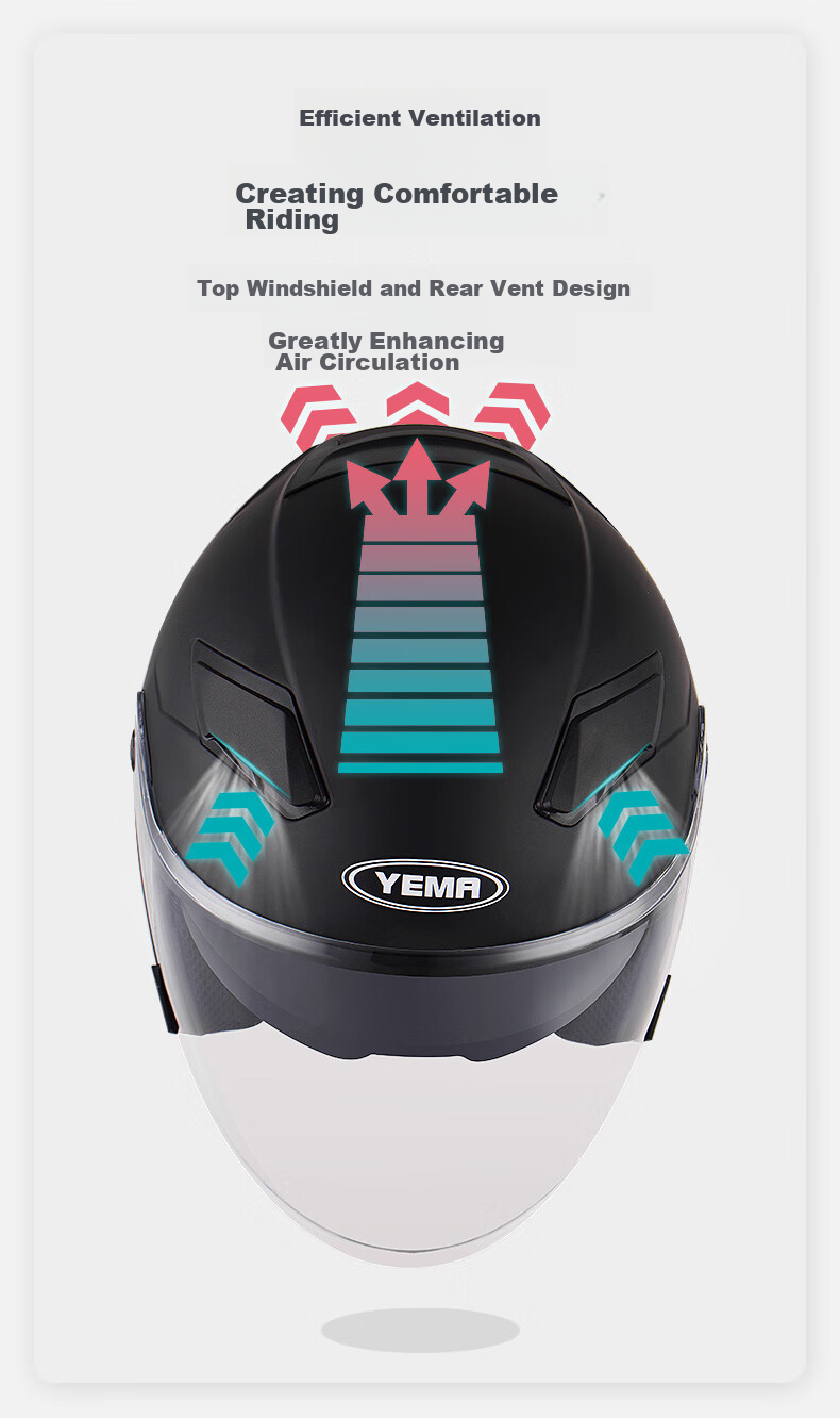 YEMA 3c Certified 639S Electric Motorcycle Helmet, Men's Winter Dual-Lens Safety Helmet, Women's Electric Scooter Half Helmet, All-Season Universal Fit, One Size, Matte Black with Speed Stripes And Clear Visor 9