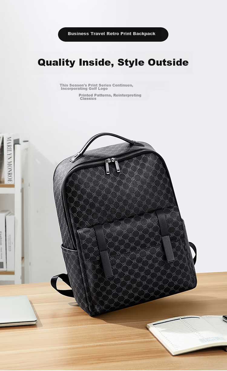 GOLF Backpack, Men's Fashionable Printed Large Capacity Backpack, Water-Resistant Laptop Bag for Men And Women, Student Schoolbag, Trendy Casual Business Travel Backpack, 5I688466J Black 1