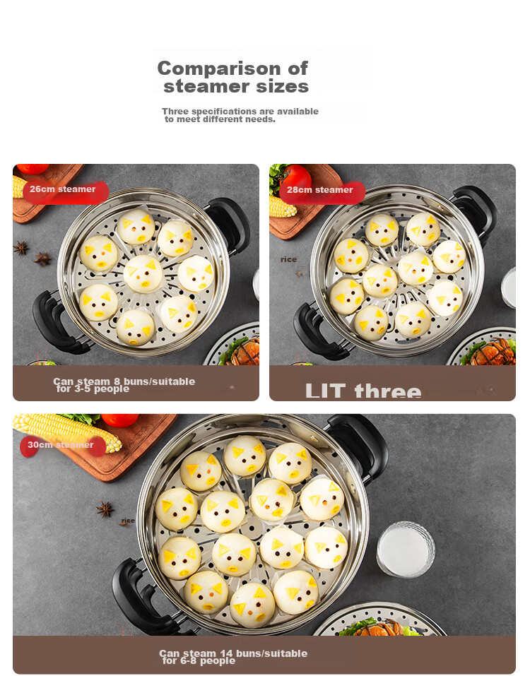 MAXCOOK 304 Stainless Steel Steamer Pot, 26CM Three-Layer Composite Bottom, Compatible with Gas Stove And Induction Cooker 8