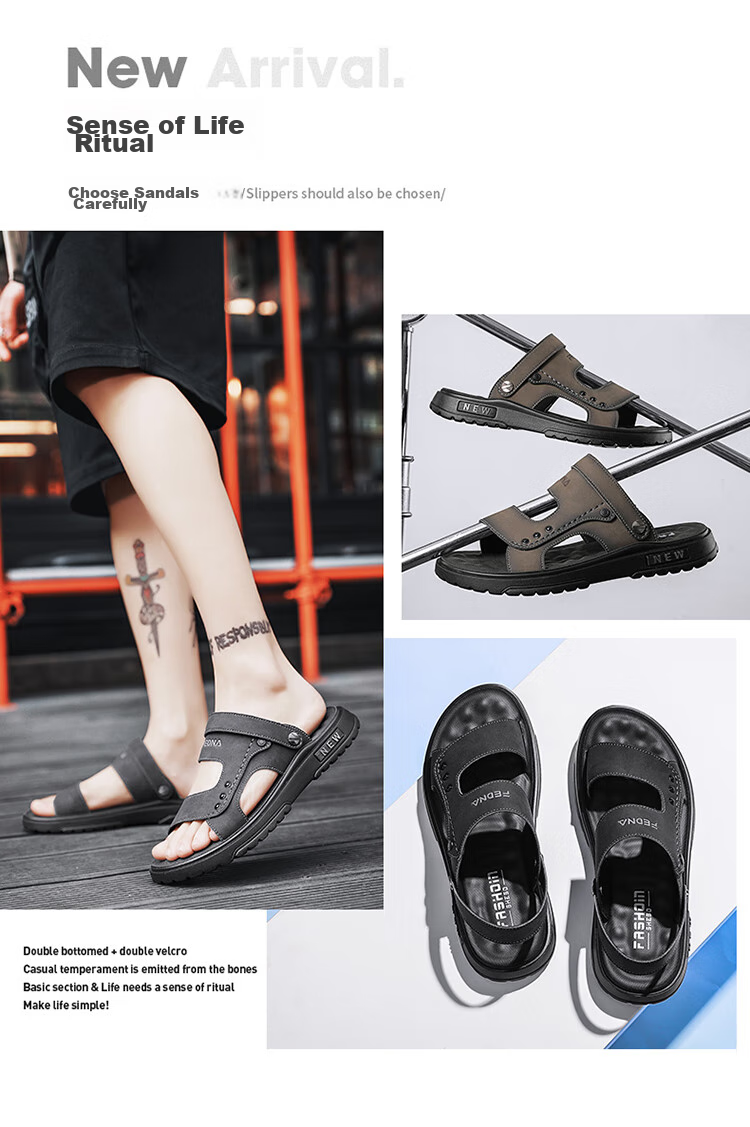 CARTELO Leather Sandals for Men, Summer 2026 Breathable Beach Shoes, Dual-Use Men's Outdoor Slippers, Perforated Sandals 2