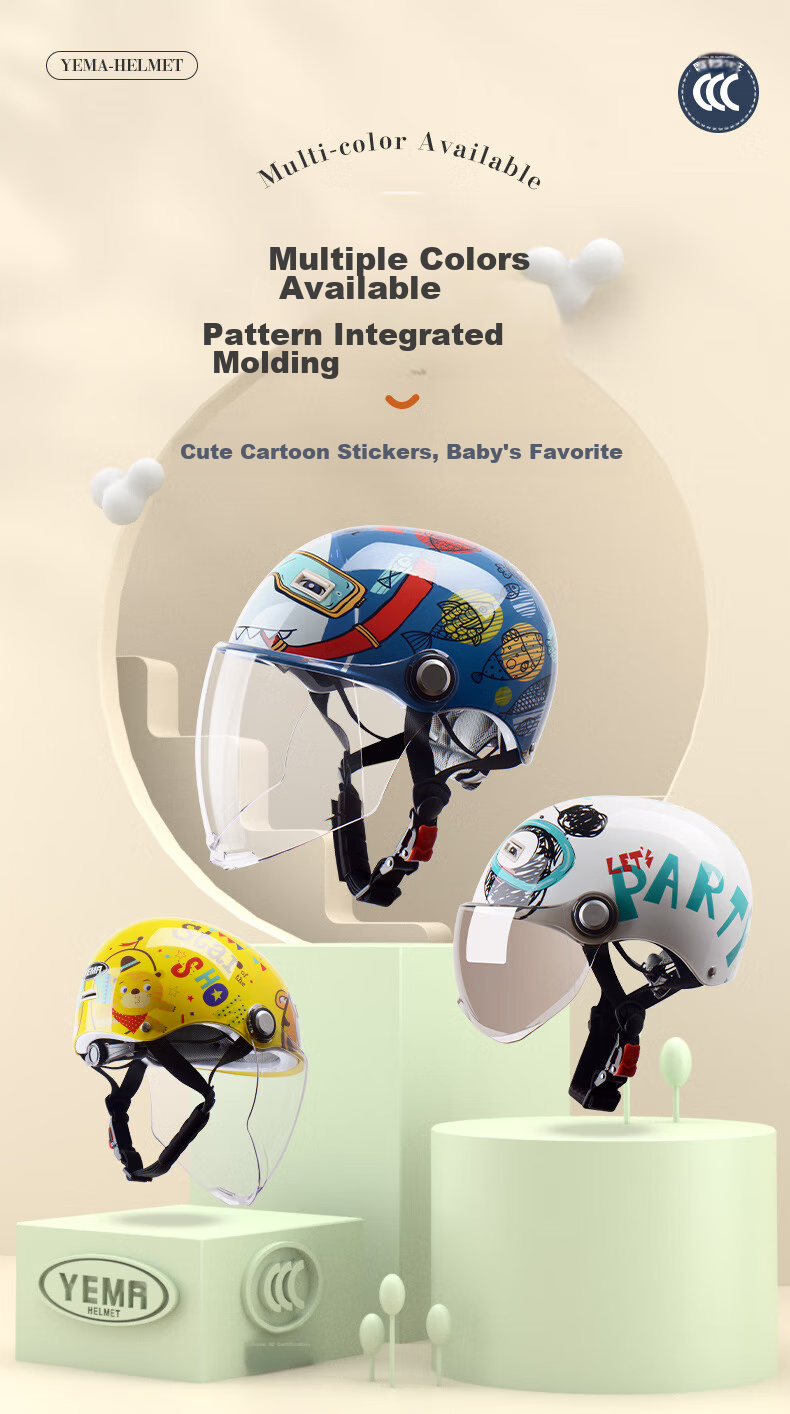 YEMA 3C Certified 238S Children's Helmet for Girls And Boys, Summer Lightweight Baby Electric Motorcycle Half Helmet, Kids Electric Scooter Safety Helmet, Blue + Short Coffee-Colored Visor 4