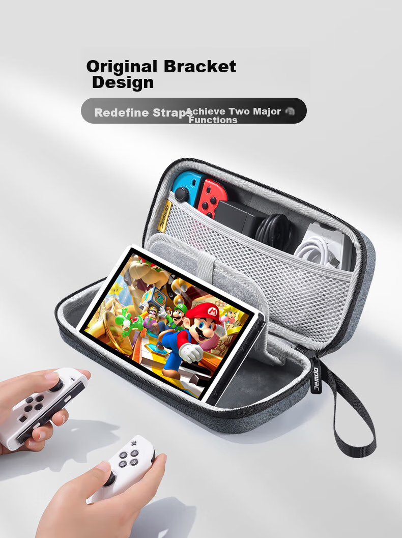 Jemdo Nintendo Switch Storage Case, Game Console Protective Box, NS/OLED Handheld Multi-Functional Portable Storage Case, Large Capacity Protective Bag, Storage Pouch, Gray 4