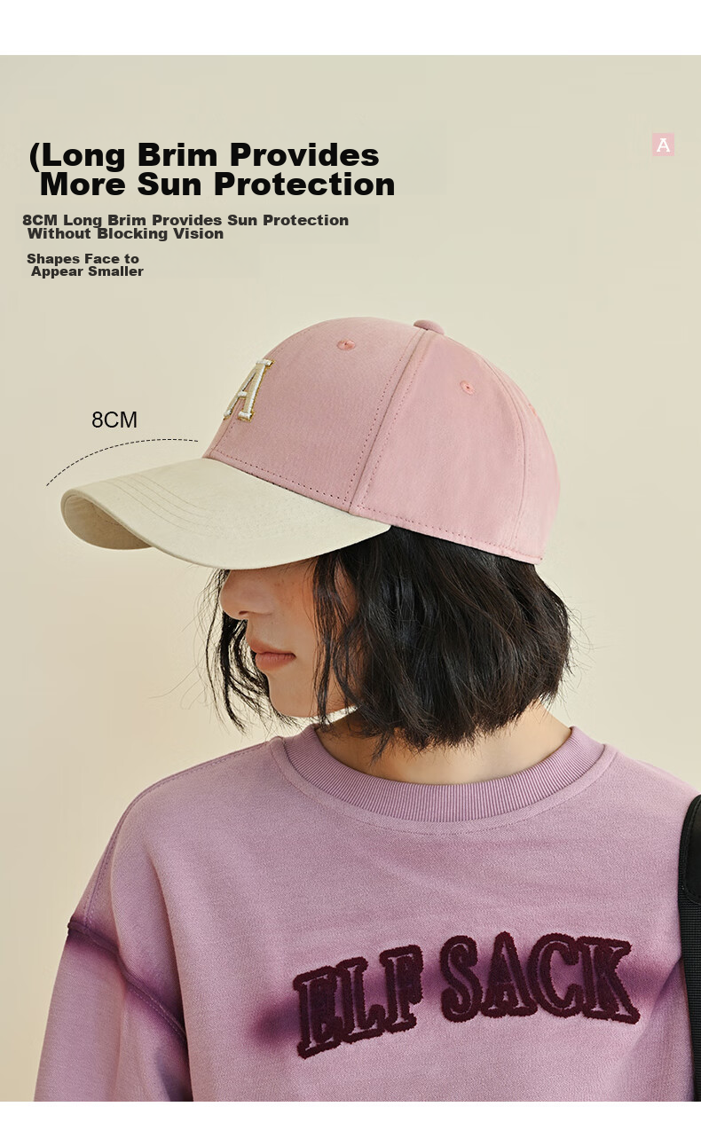 CACUSS Women's Embroidered Baseball Cap Spring Duckbill Hat Luxury Pure Cotton Hard Top Face-Slimming Sun Hat Peony Pink 4