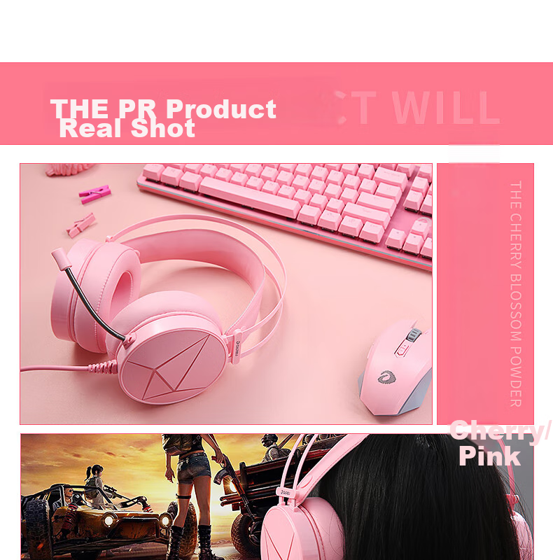 DAREU EH722RGB Edition Gaming E-Sports Noise-Cancelling Headset Wired Over-Ear with Microphone for PC 7.1 Channel Sound Positioning for PUBG And Other Games Pink And White 9