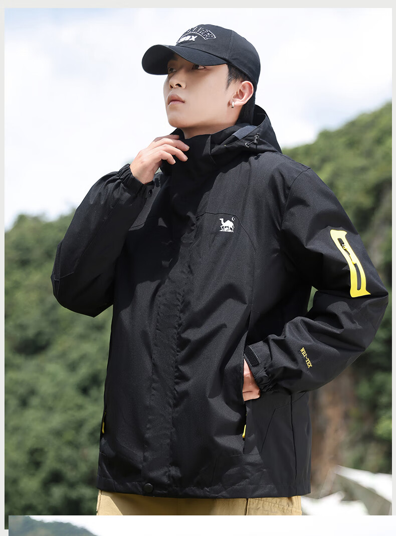 EASTERN CAMEL Couple's Three-In Outdoor Jacket for Men And Women with Detachable Windproof Layer, Black Three-In 3XL 10