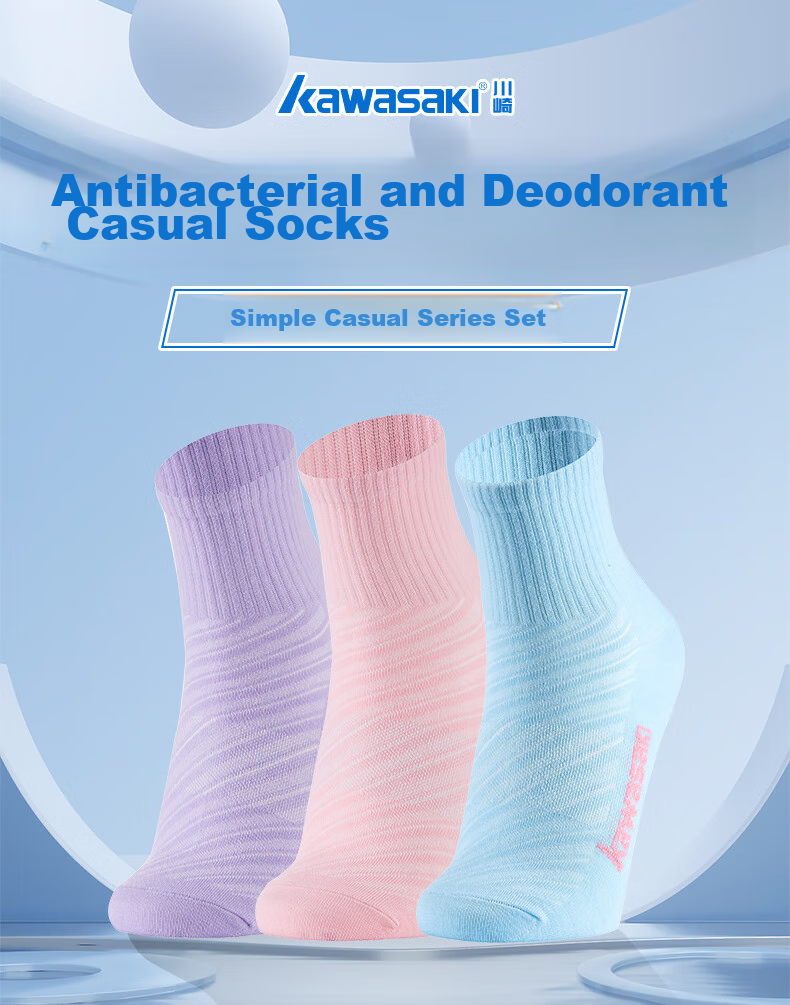 KAWASAKI Badminton Socks Breathable Running Sports Socks for Women A6202 Pink Purple Blue (Three Pairs) One Size Fits All 1