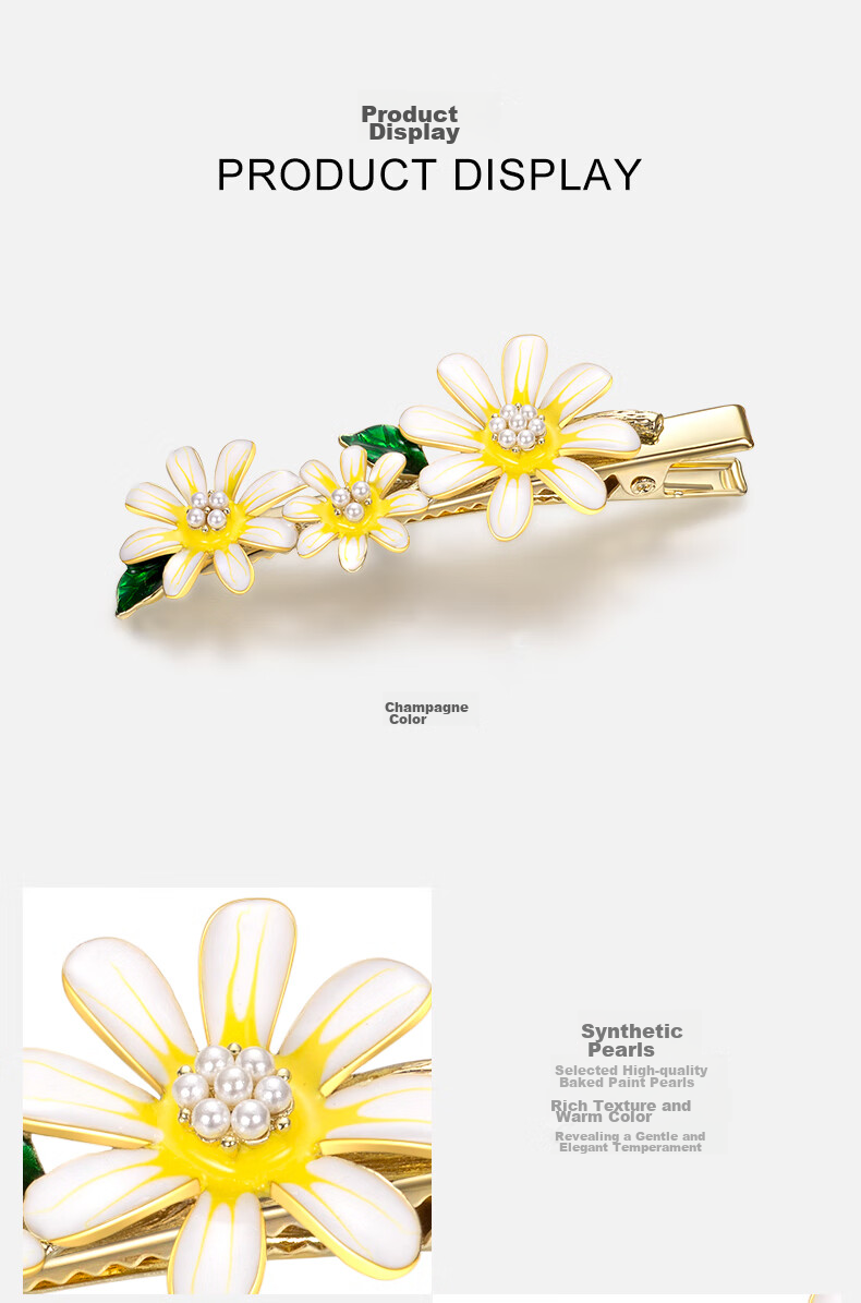 Cercoo Daisy Joy Handmade Oil-Dripping Crystal Hair Clip, Side Clip, Elegant Hairpin, Bangs Clip, Flyaway Hair Clip, Hair Accessory 6