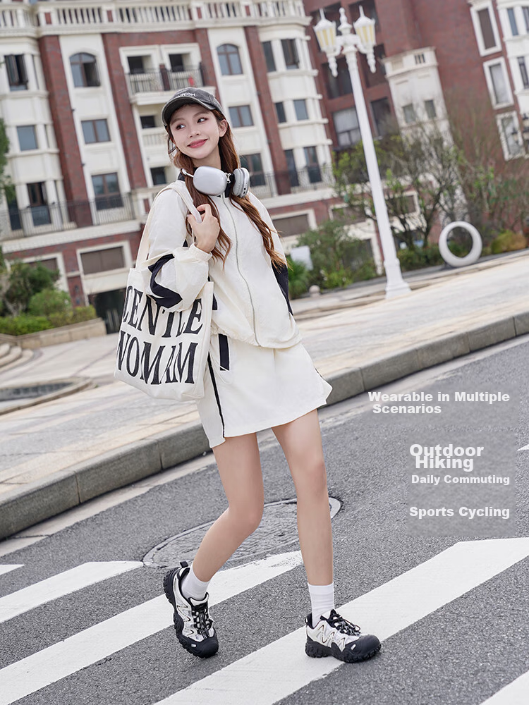 CAMEL Ugly-Cute Hiking Shoes for Women, Fashionable Color-Block Outdoor Casual Shoes L24S076620 Beige/silver/black 40 14