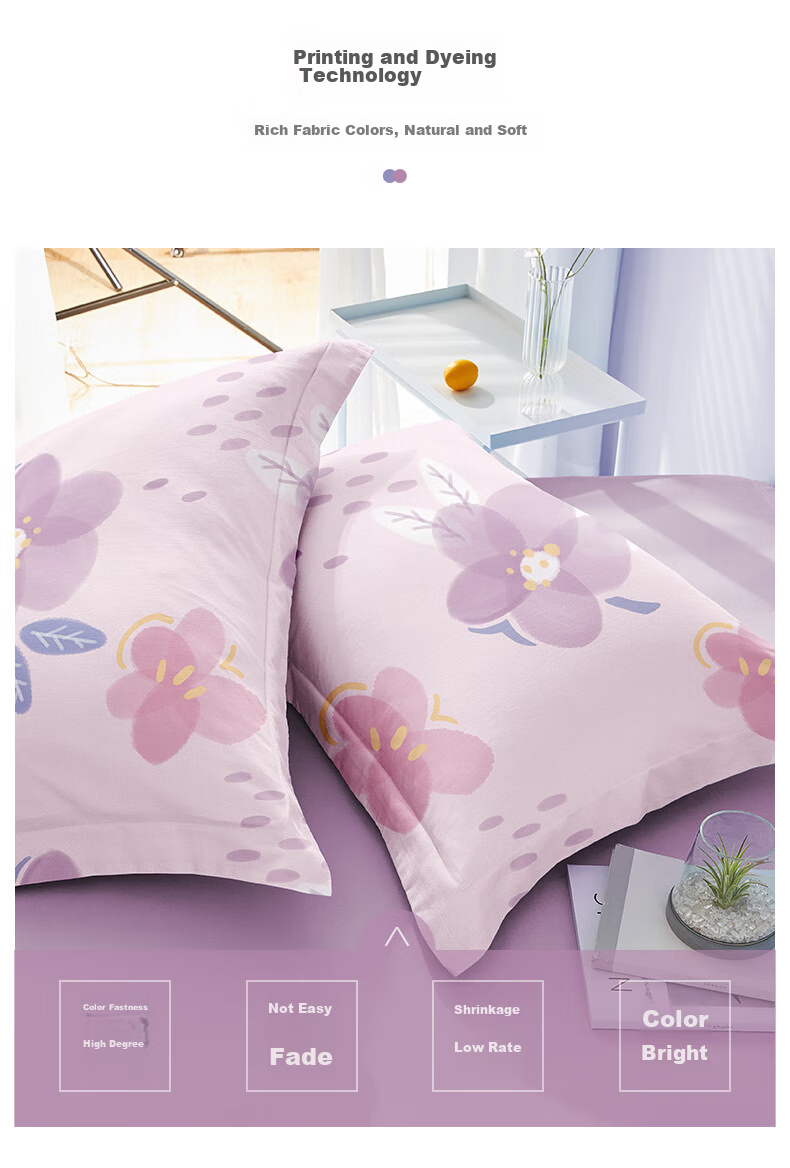 BEYOND Home Textile Pure Cotton Pillowcase Printed All-Cotton Pillow Cover, Double Pillowcase Floral Pattern (Purple), One Pair, 48*74cm 11