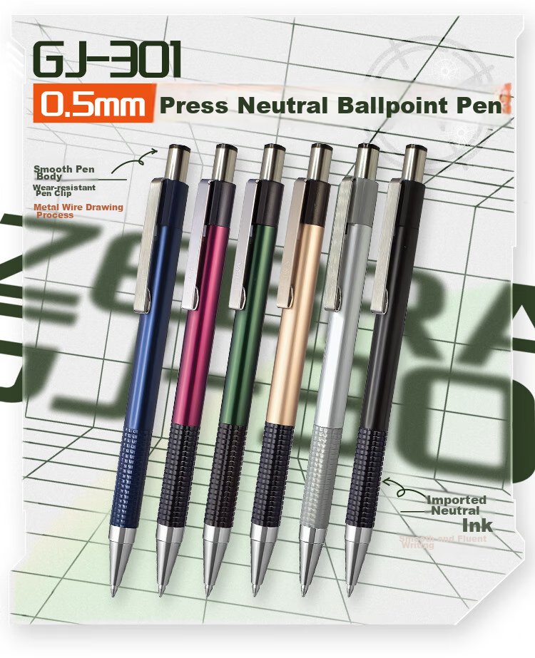 ZEBRA CJ-301 Series Retractable Gel Pen, 0.5mm Bullet Tip Signing Pen, Metal Feel Business Pen for Office Use, Black Pen (Compatible with JK-0.5 Refill), JJ29-ZA, Black Barrel with Black Ink 1
