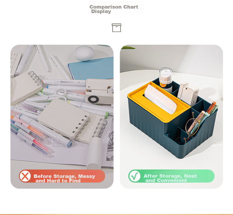 Jindeli Desktop Pen Holder Storage Box, Multifunctional Tissue Box, Stylish Luxury Drawer, Office Desk Stationery, Dormitory Office Supplies Organizer, Large Capacity Blue SN143 5