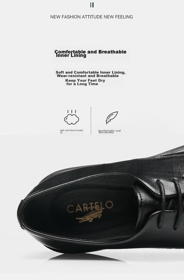 CARTELO Leather Shoes for Men, Derby Shoes, Dress Shoes, Business Formal Wear, Genuine Leather, Height-Increasing, 2026 New Style, Casual Wedding Groom Breathable Shoes 7