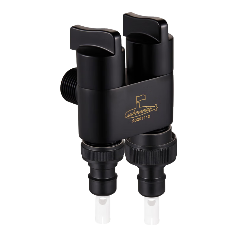 Submarine F403B One-In Three-Way Angle Valve, Brass Baked Paint, Double Handle Dual Control Separate Water Outlet, Water Stop Device, Black