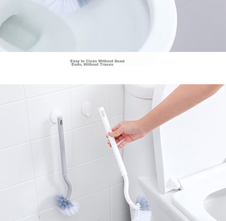 FOOJO Toilet Brush Set of 2, Gray, No Dead Angle, Long Handle Cleaning Brush, S-Shaped Toilet Brush, Wall-Mounted 4