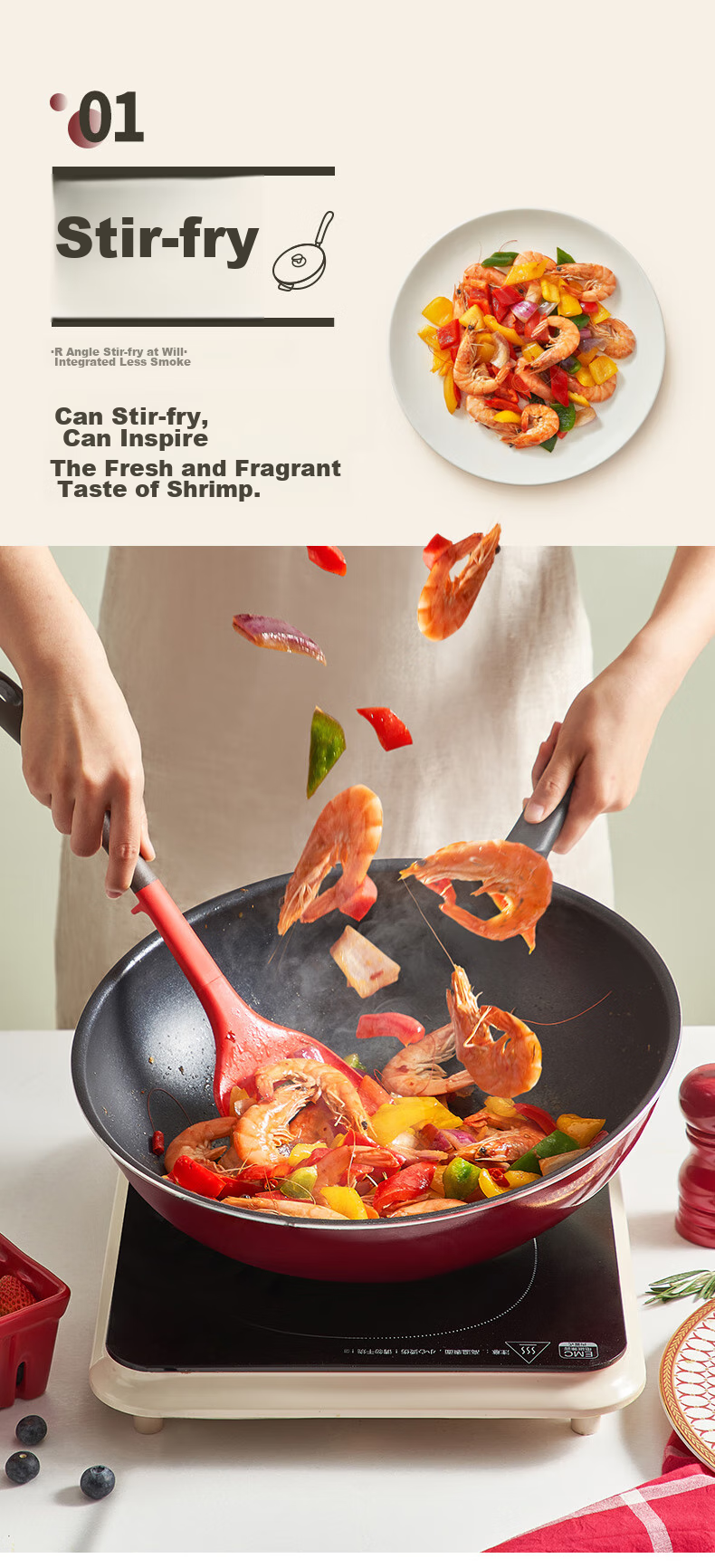 SUPOR Non-Stick Wok, 30cm, Compatible with Induction And Gas Stoves, Healthy Cooking Pan, Frying Pan, PC30S1 4