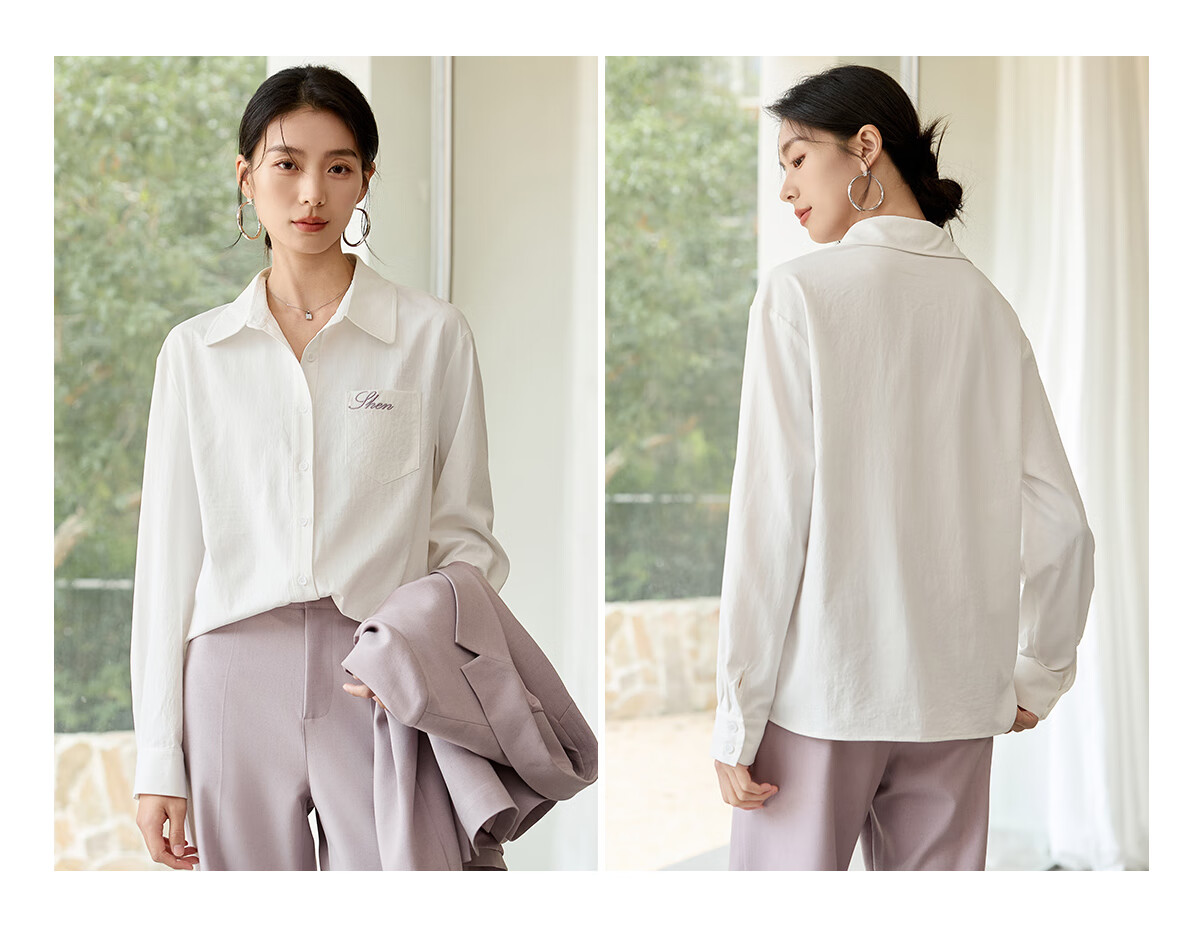 Chushen Spring And Autumn Long-Sleeve Shirt for Women, Turn-Down Collar, Embroidered Pockets, Versatile Commuter Blouse Top S143C2027 12