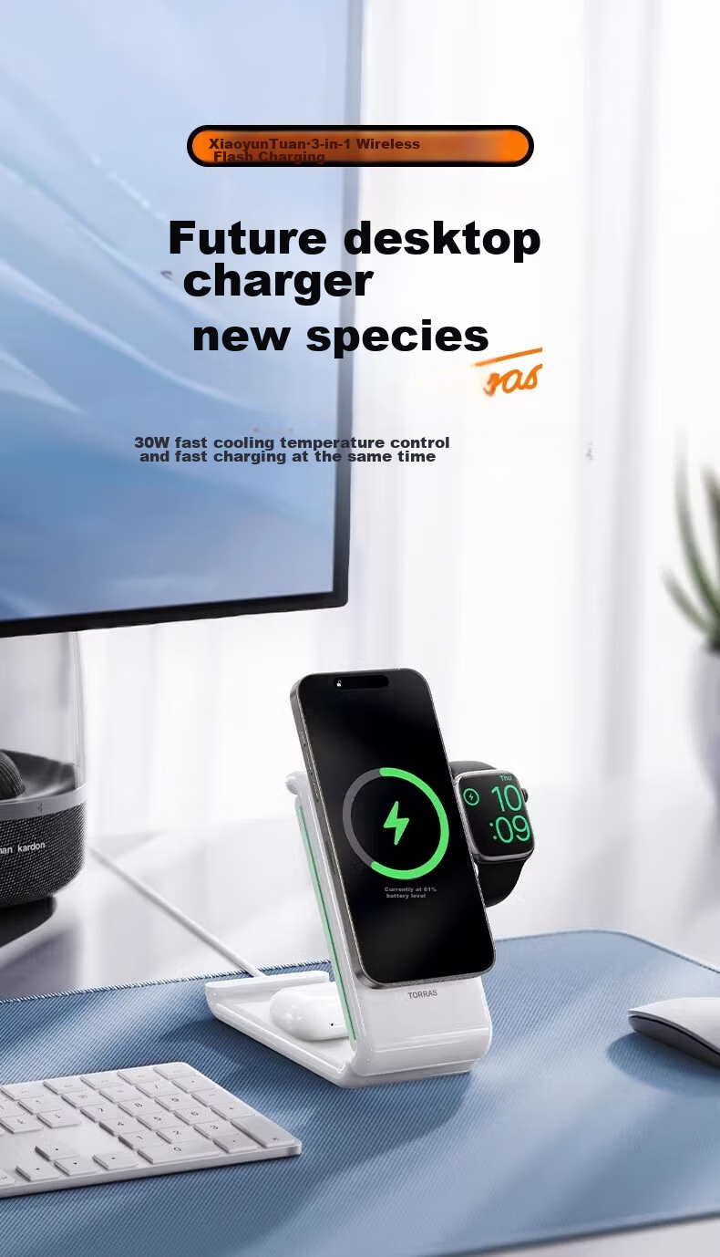 TORRAS Apple Wireless Charger for IPhone 16 Pro Max, AirPods, Earphones, IWatch, Three-In MagSafe Magnetic Fast Charging 15W 8