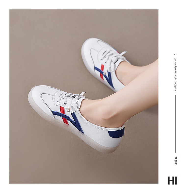 ZHR Casual Shoes, Lightweight And Breathable, Spring And Autumn Flat White Sneakers, Trendy Retro Training Shoes for Women, A67P, White And Blue, Size 37 10