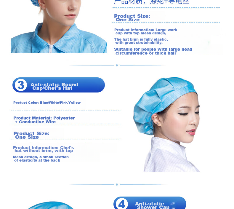 BAIGE Anti-Static Cap, Dust-Free Cap, Workshop Work Cap, Protective Head Cover, Small Work Cap Skylight Style, Blue, Pack of 5, CW851856 4