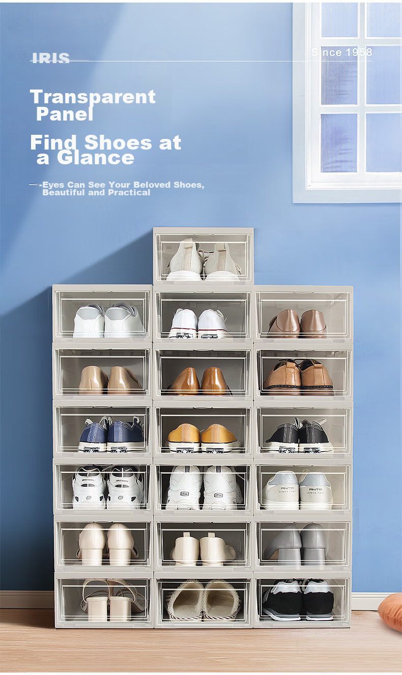 IRIS Transparent Shoe Box Storage Container, Large Front-Opening Shoe Rack, Dustproof And Moisture-Proof, Stackable Shoe Cabinet Organizer, 2-Pack 4