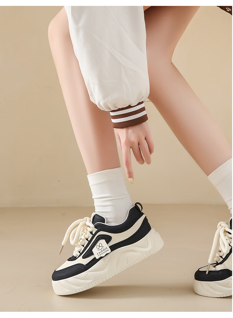 CARTELO Women's Casual Shoes, Spring White Sneakers for Women, Soft-Soled Flat Sports Board Shoes, 1549 Beige And Black, Size 40 6