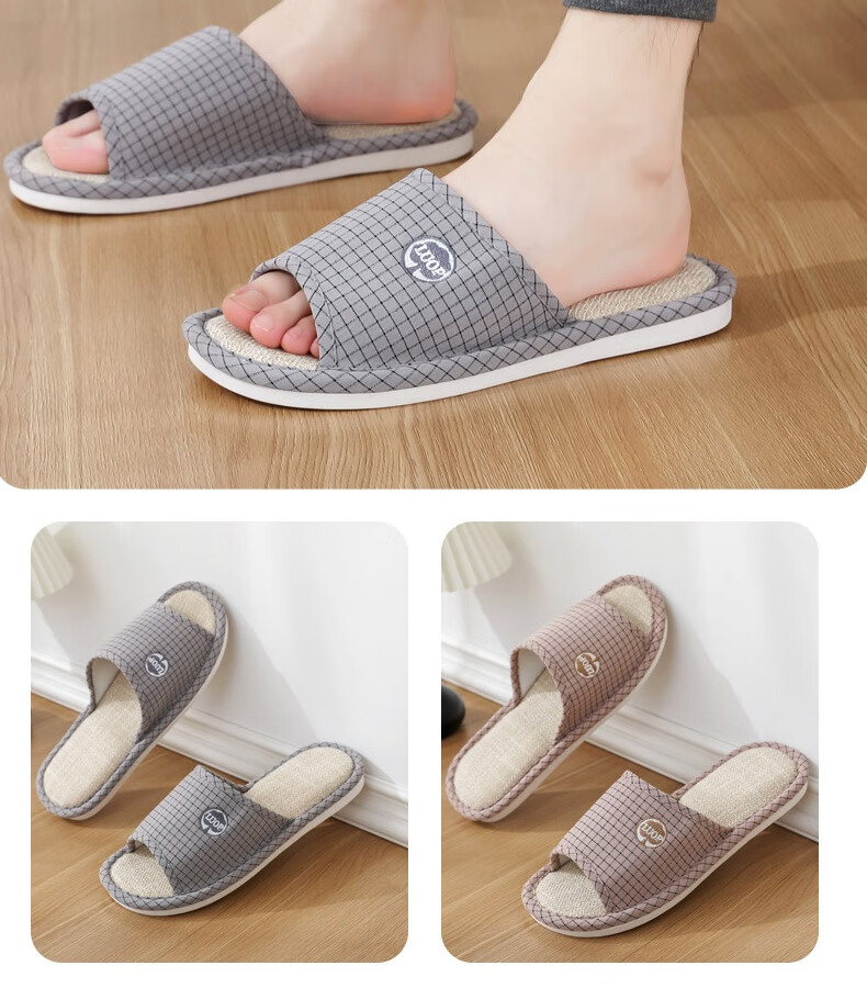 Huameijianbu Linen Slippers, Indoor Non-Slip, All-Season, Sweat-Absorbing, Breathable Cotton And Linen Slippers, HM6106, Gray, Size 42-43 29