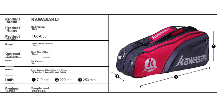 KAWASAKI Badminton Bag, Shoulder Bag, Tennis Bag for Men And Women, Separate Shoe Compartment, Badminton Racket Bag, 8327 Navy Blue 2
