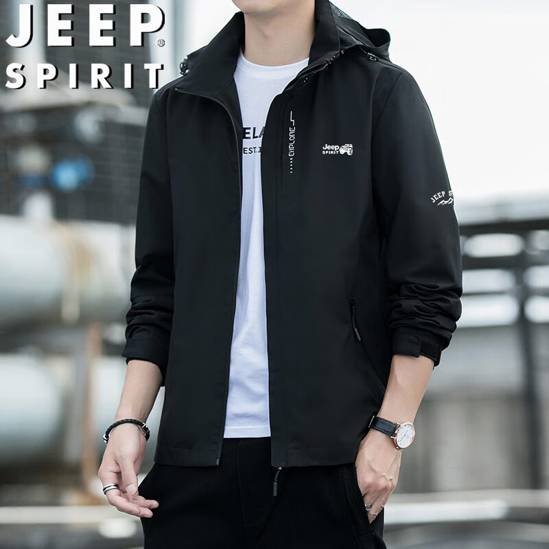 Мужская ветровка JEEP SPIRIT, новинка весны-осени, модная парка с капюшоном, свободный крой, темно-синяя, размер 3XL