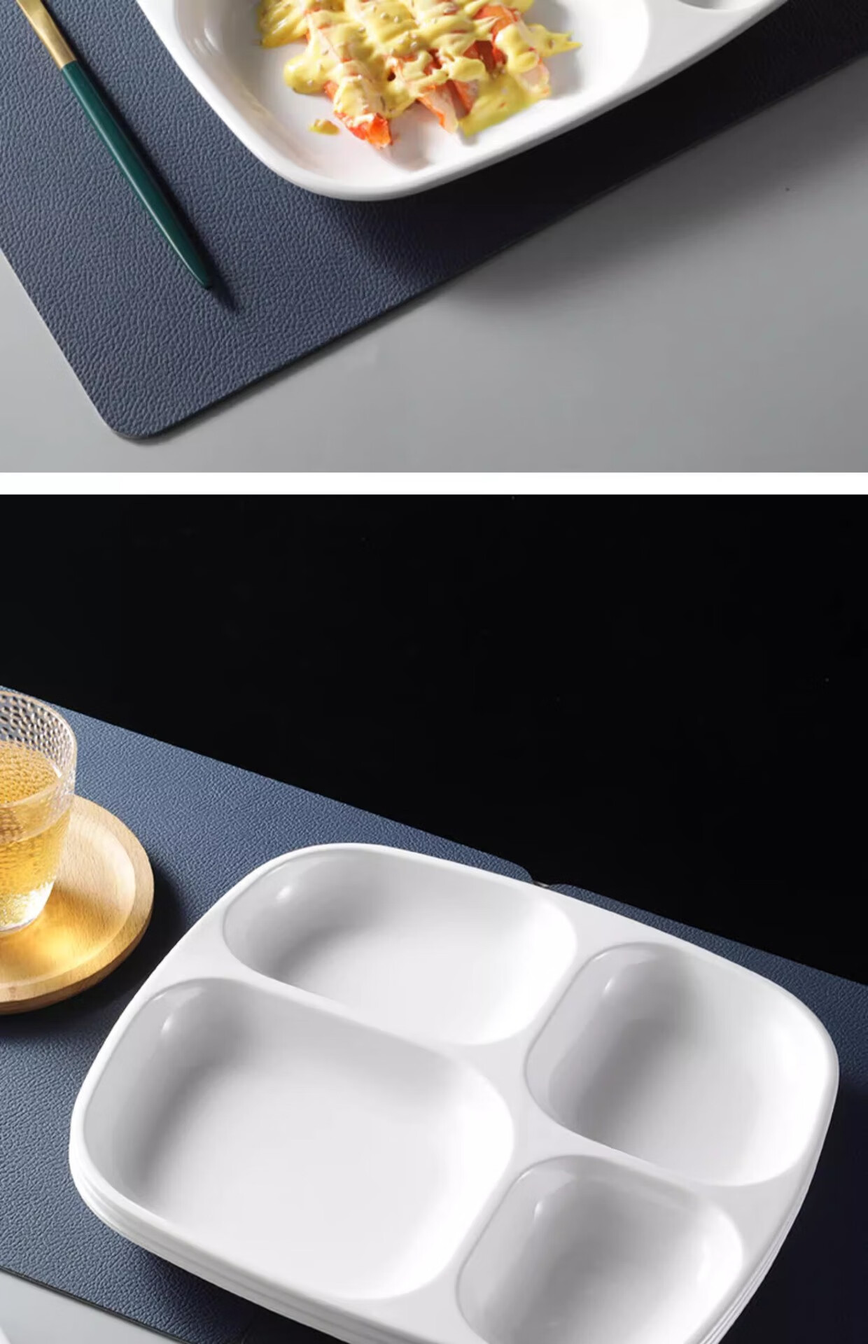 Chuwanya Melamine Fast Food Tray, Round Six-Compartment Imitation Porcelain Serving Plate, Commercial Use for Factories And School Cafeterias, Tableware And Meal Box 15
