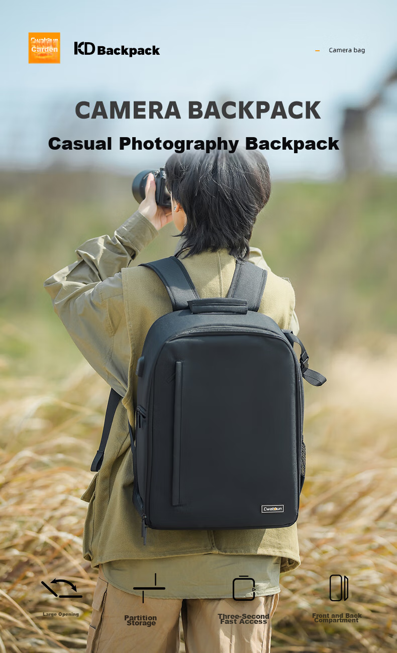 CWATCUN Camera Backpack, Portable Shoulder Bag for Canon Nikon Sony, Multifunctional Water-Resistant Shooting Bag 1