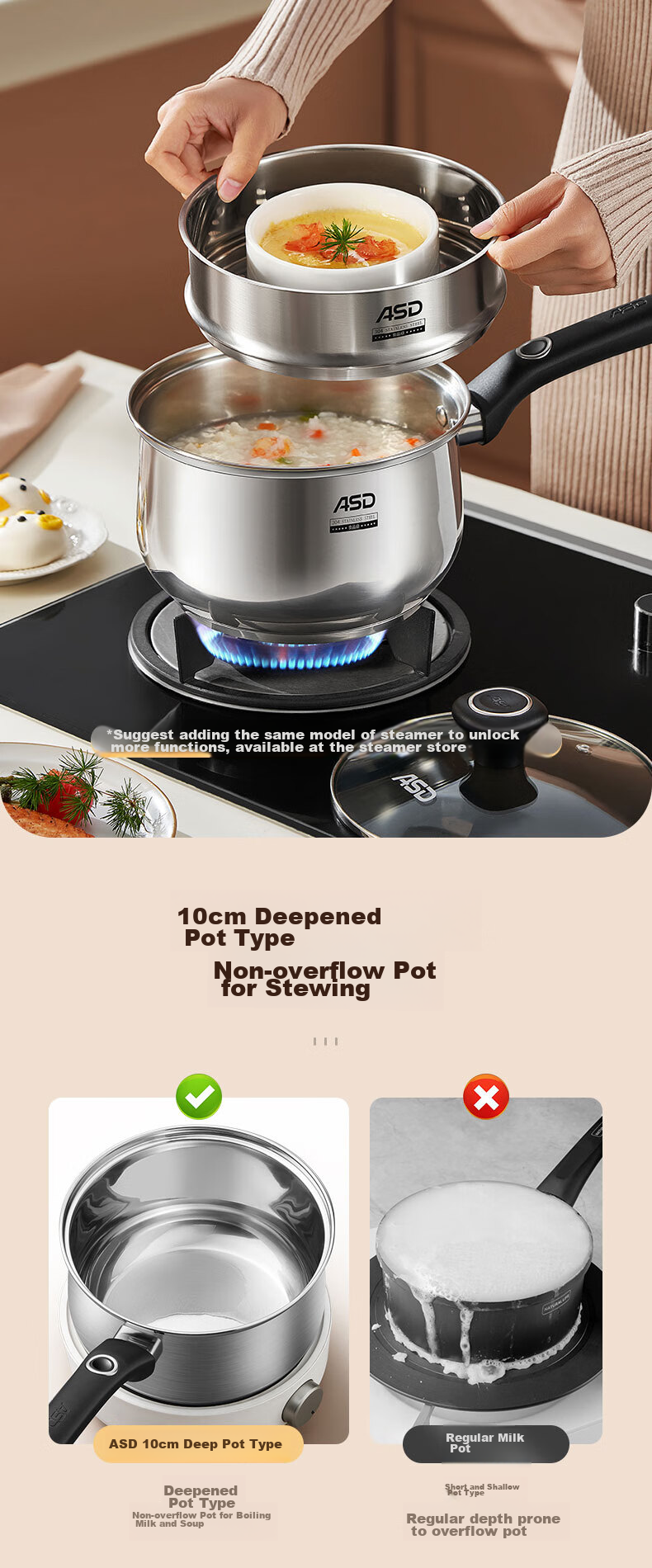 ASD Milk Pot, 304 Stainless Steel, 16CM, Baby Food Pot, Compatible with Induction And Gas Stoves, Soup Pot, NS16B1WG 10