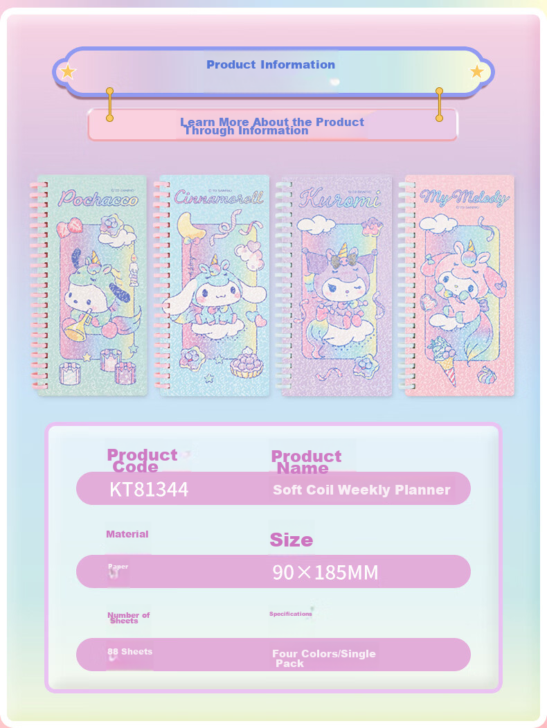 GuangBo X Sanrio Collaboration Standing Spiral Notebook, Mini Notebook, Pocket Notebook, High-Quality Planner, Journal, Diary, 75*105mm/80 Sheets, Banrenyu KT81408 2