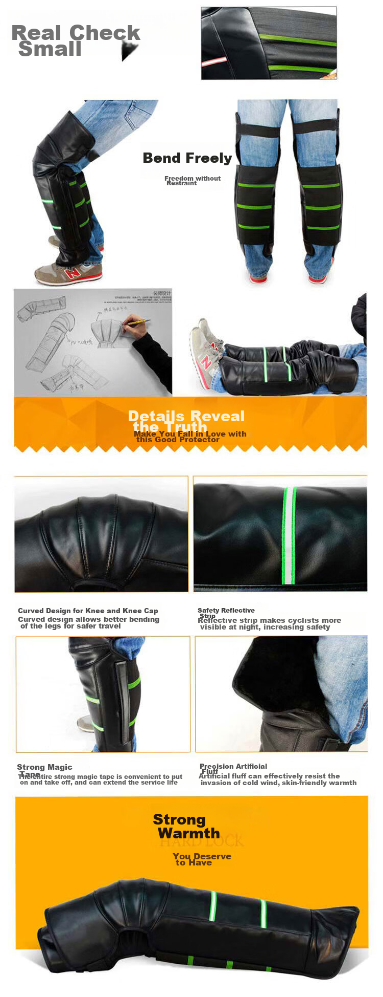 Move Iron Electric Vehicle Knee Pads for Men And Women, Winter Long Style, Warm Motorcycle Bicycle Electric Scooter Leather Anti-Cold Warm Leg Guards 5