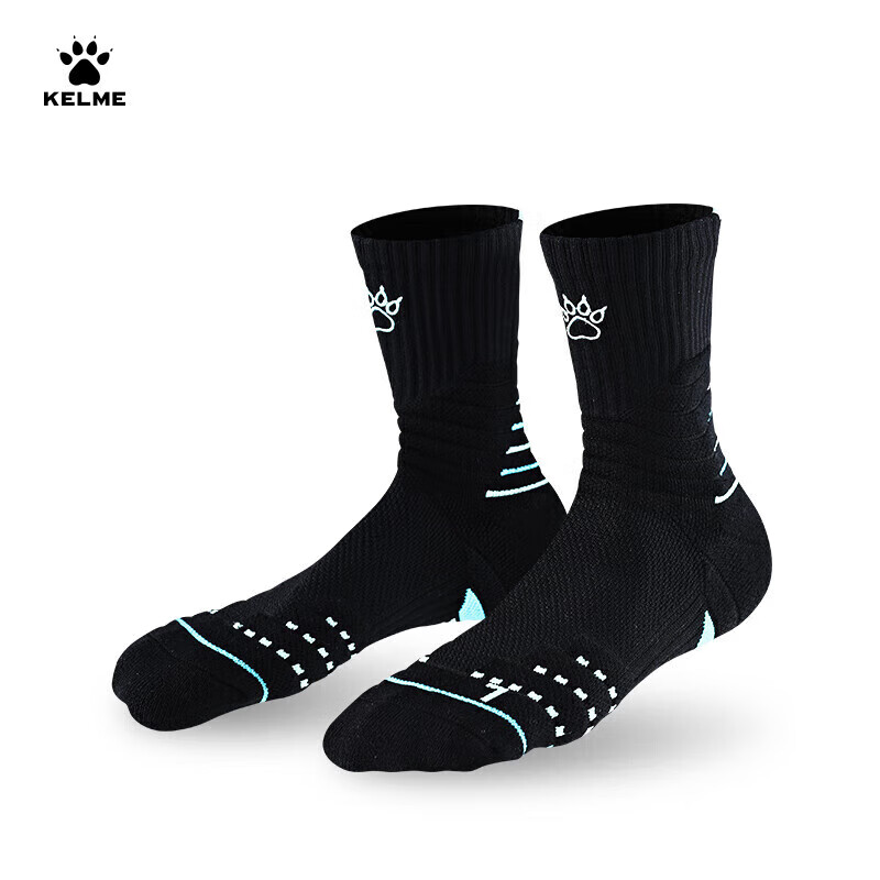 KELME Adult Basketball Socks Training Competition Thickened Breathable Wear-Resistant Non-Slip Mid-Calf Socks Black M (34-38)
