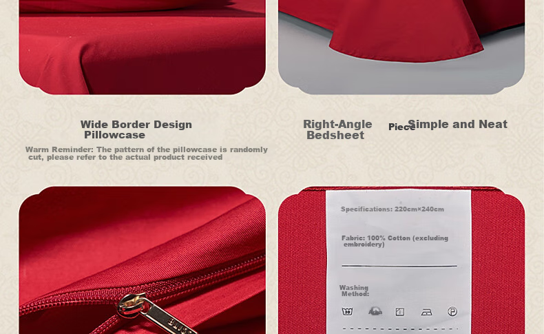 Bailisi Shuixing Jiafang Wedding Bedding Set, Four-Piece, Pure Cotton Embroidered Wedding Room Set, Bright Red Bed Sheet And Duvet Cover 24