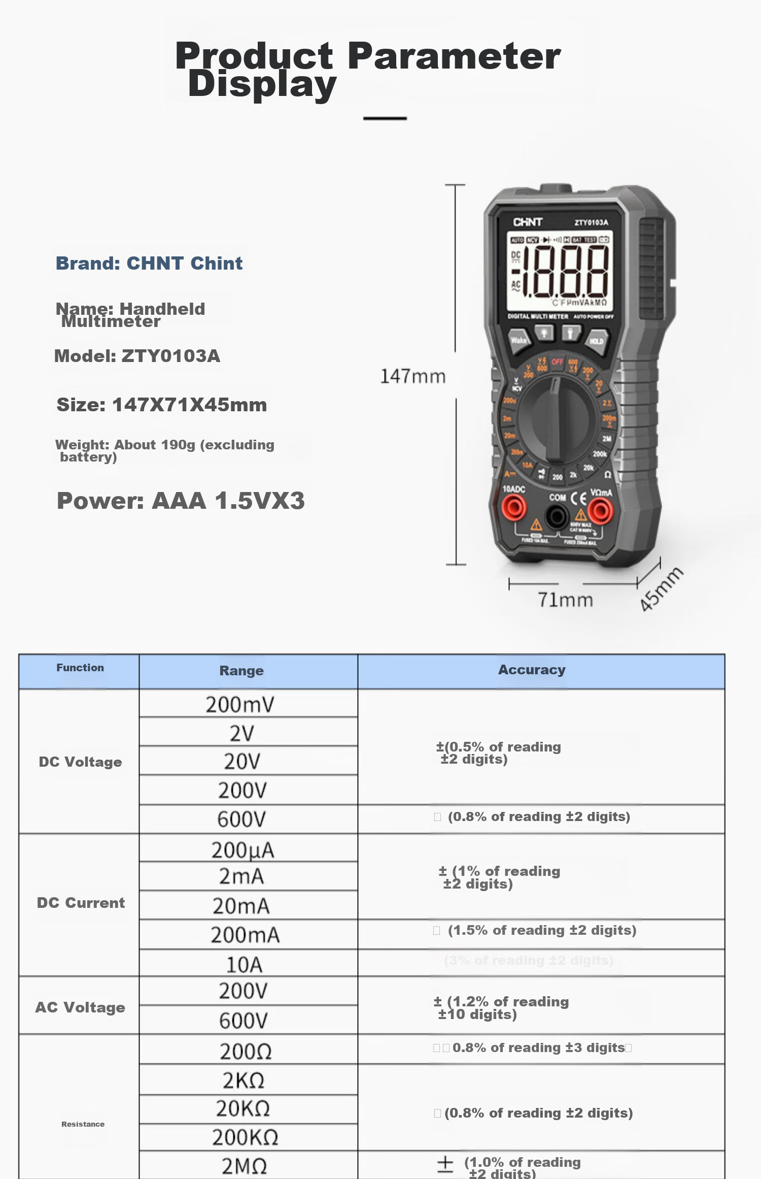 CHNT Multimeter, High-Precision Digital Intelligent Burn-Proof Portable Multi-Function Universal Meter, Electrician Repair-Specific Ammeter 14