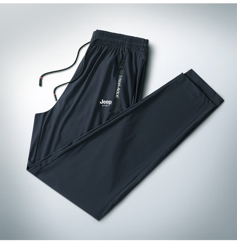 JEEP SPIRIT Casual Pants, Summer Ice Silk Quick-Dry Breathable Lightweight Outdoor Sports Trousers, Black Straight-Leg XL 7