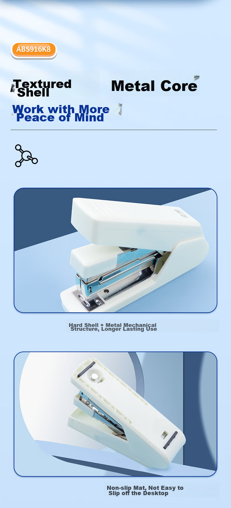 M&G 12# Stapler, Metal Lever-Action 50-Sheet Stapler, Student Office Supplies, Exam Paper And Document Binding Machine, Random Color ABS92897 3