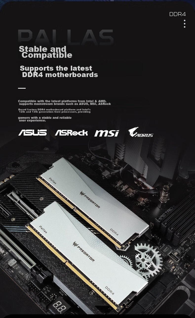 PREDATOR 32GB (16GB×2) Kit, DDR4 3600MHz, Desktop Memory Module, Pallas Series (C18), Black, Hynix CJR 9