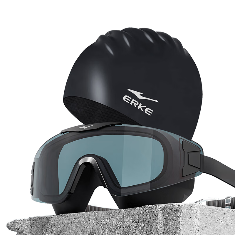 ERKE Unisex Large Frame HD Waterproof Anti-Fog Frameless Swimming Goggles with Prescription Diving Mask and Swim Cap Set