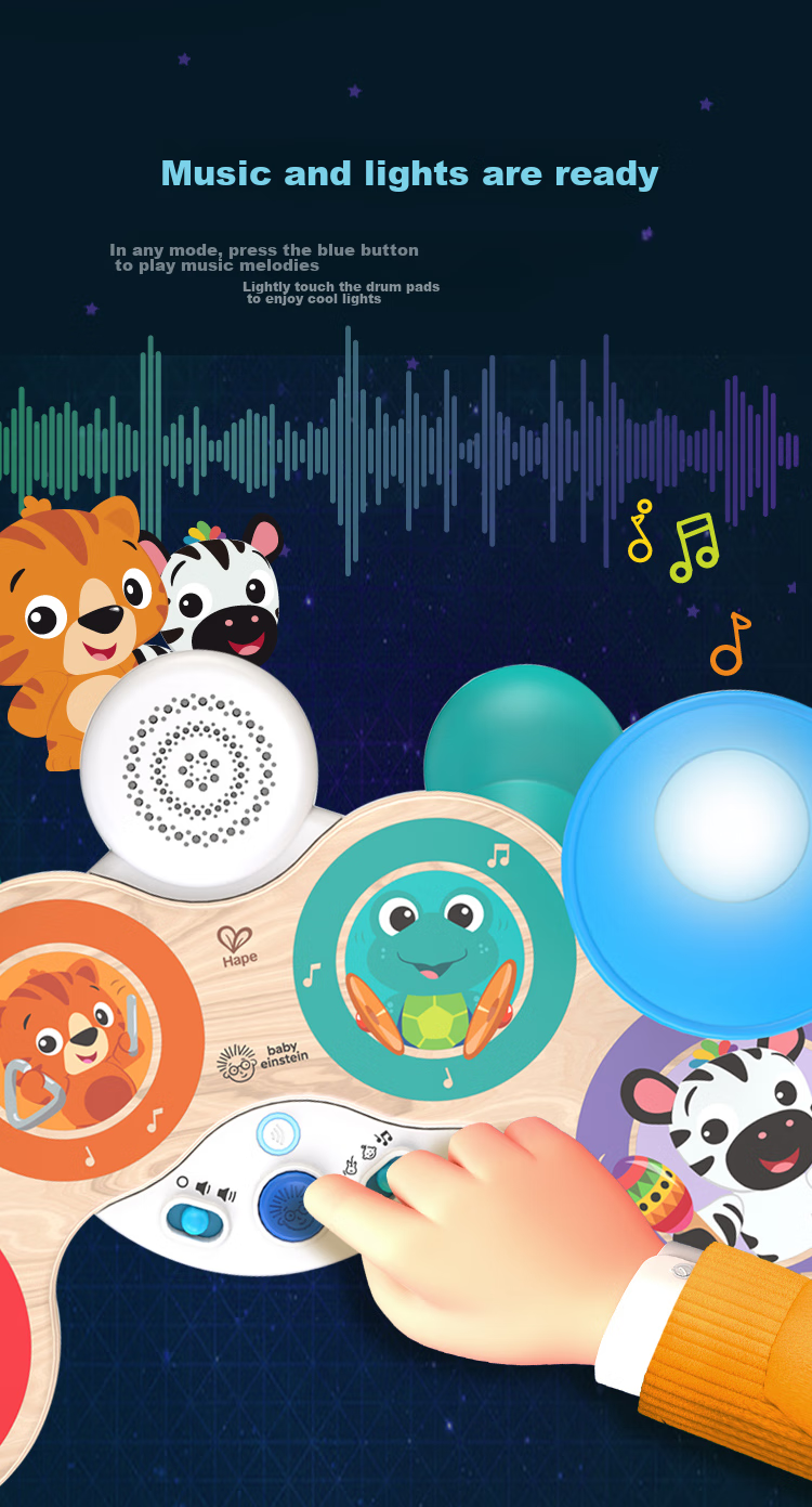 Hape Kindergarten Teaching Tool, Beginner's Jazz Drum Set with Smart Mixing Touch Control Drums, Gift for Boys And Girls, 800-900 3