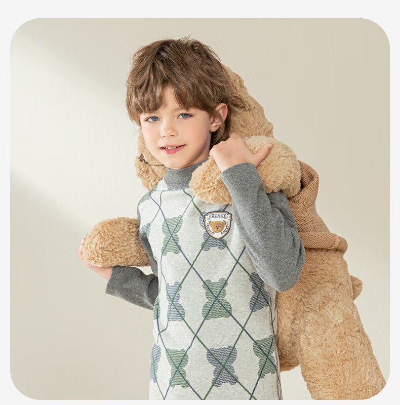 YING BO LUN Children's Thermal Underwear Set Pure Cotton Sweater and Pants School Uniform Essential 81105 Heather Gray Stripes Size 160 15