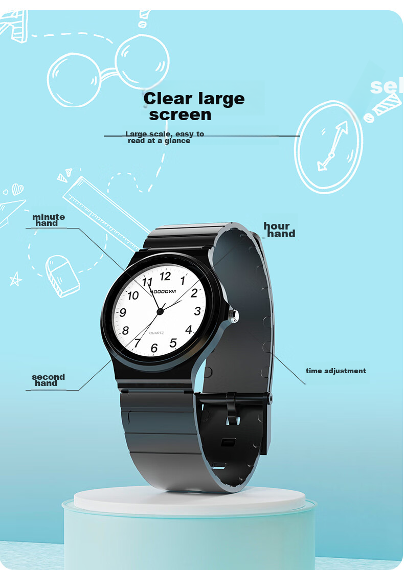 Siwangongli Children's Student Watch for Primary, Middle And High School Students, Civil Service Exam Waterproof Electronic Analog Quartz Watch, Black 4