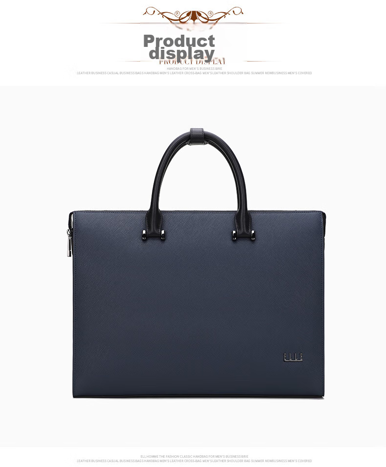 ELLE HOMME Men's Business Briefcase, Stylish Horizontal Cowhide Handbag, Large Capacity Laptop Bag for Men EA088208911 Blue 11