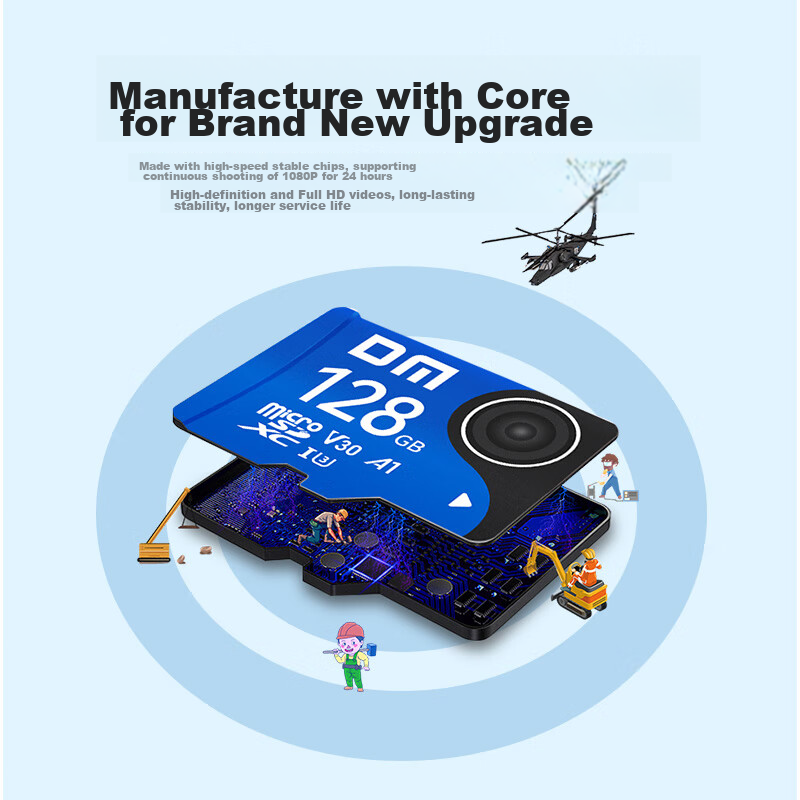 Карта памяти DM Daimai 128GB TF (MicroSD) Class 10 U3 V30 A1, синяя, для видеорегистратора и камеры видеонаблюдения