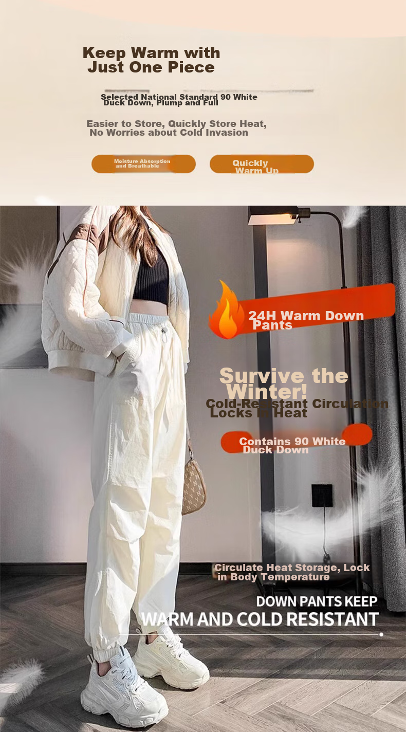 LangSha Women's Workwear down Pants [26 Autumn And Winter New Arrival], Outer Wear White Duck Down Pants, Cold-Resistant Cotton Pants, Northeast Extra Thick Warm Pants 2