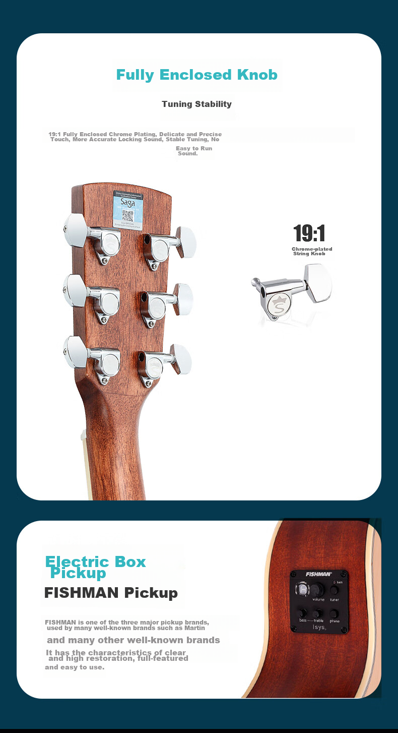 SAGA SAGA Guitar Spruce Top SA700C Natural Color 40-Inch Acoustic Folk Guitar for Beginners, No Returns if You Can't Lear 5