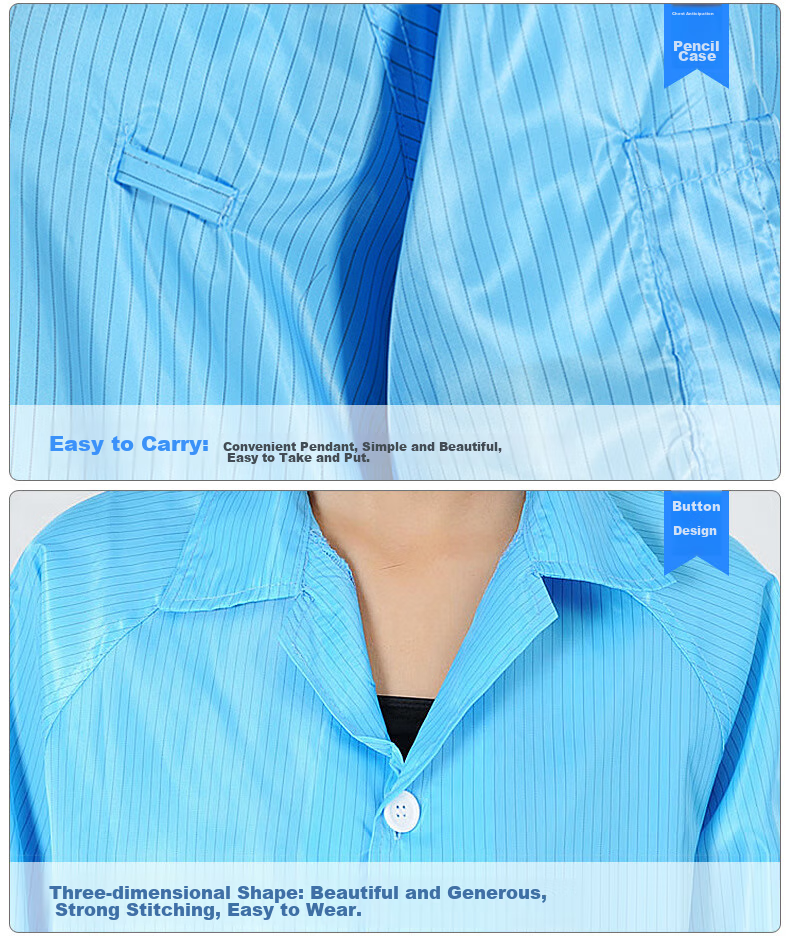 Andatong Static-Proof Suit, Antistatic Clothing, Dust-Free Garment, Dust-Proof Workwear, Coat, Overcoat, Factory Uniform, Clean Room Workwear, Blue XL 3