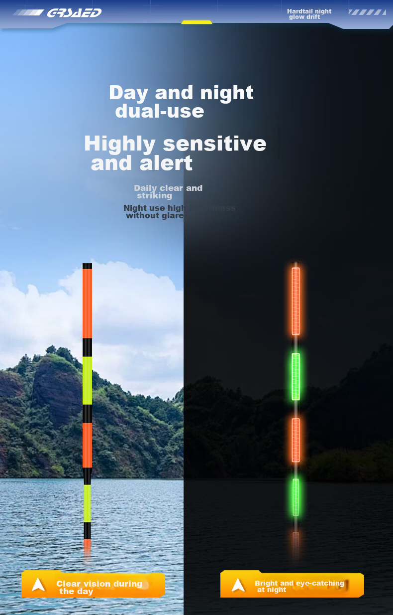 Grsaed Luminous Fishing Float with Bite Indicator, Color-Changing, Hard Tail, Highly Sensitive, Eye-Catching Buoy for Night Fishing, Carp And Big Fish Float, Electronic Float ZP08 5