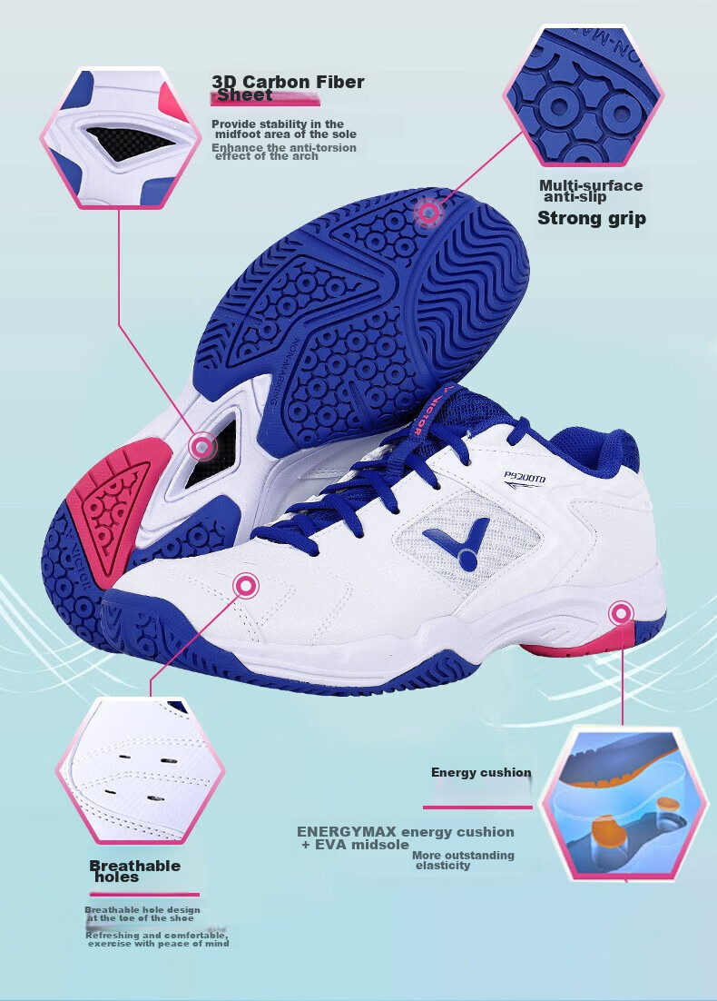 VICTOR Badminton Shoes P9200TD Breathable High-Elasticity Stable Sports Shoes, White And Blue, Size 37 2